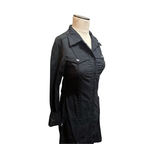 Hooch Womens Black Cotton Stretch Button Up Above Knee Goth Emo Dress Size S - Picture 2 of 12